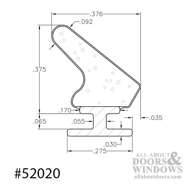 .275 T-Slot Backing, .375 Foam Seal Weather Stripping - Profile Dimensions