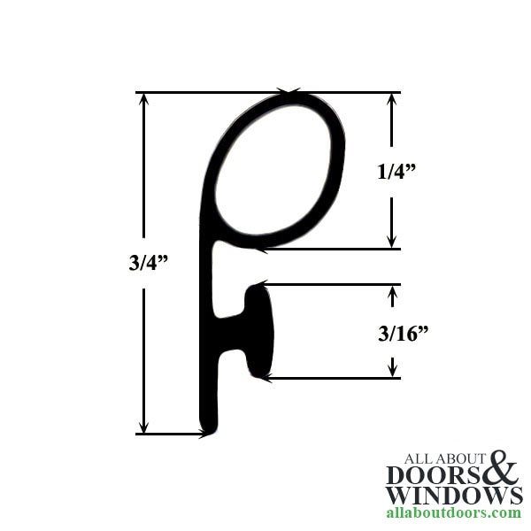 Weatherstrip, .300 Offset Bulb, T-Slot - Profile Dimensions