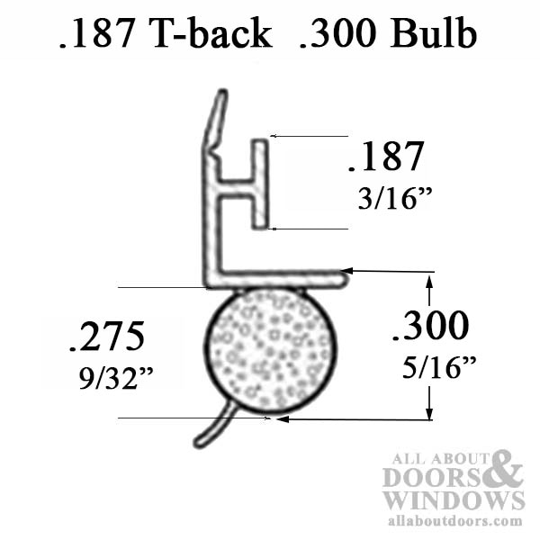 T-Slot Foam Filled Offset Bulb .187 x .300 Slide-in Backing Weatherstrip - Profile Dimensions