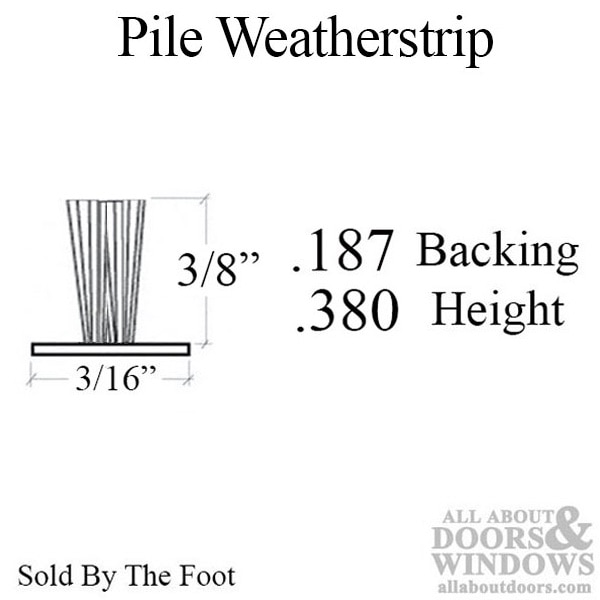 Pile Weatherstrip with Fin .187 backing x .380 pile, T-Slot Seal Slide-in type - Profile Dimensions