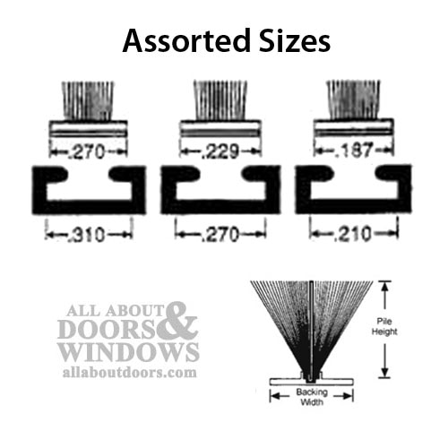 Weatherstrip .270 Backing x .190 T-Slot Pile, Fin Seal - Assorted Sizes